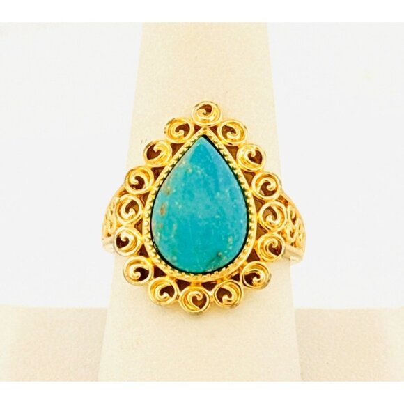 Estate Ross Simon’s Sleeping Beauty Turquoise Ring 14k Gold Over 925 Size 8.75 - Picture 1 of 9